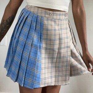 NastyGal Two Toned Plaid Tennis Skirt Blue and Tan